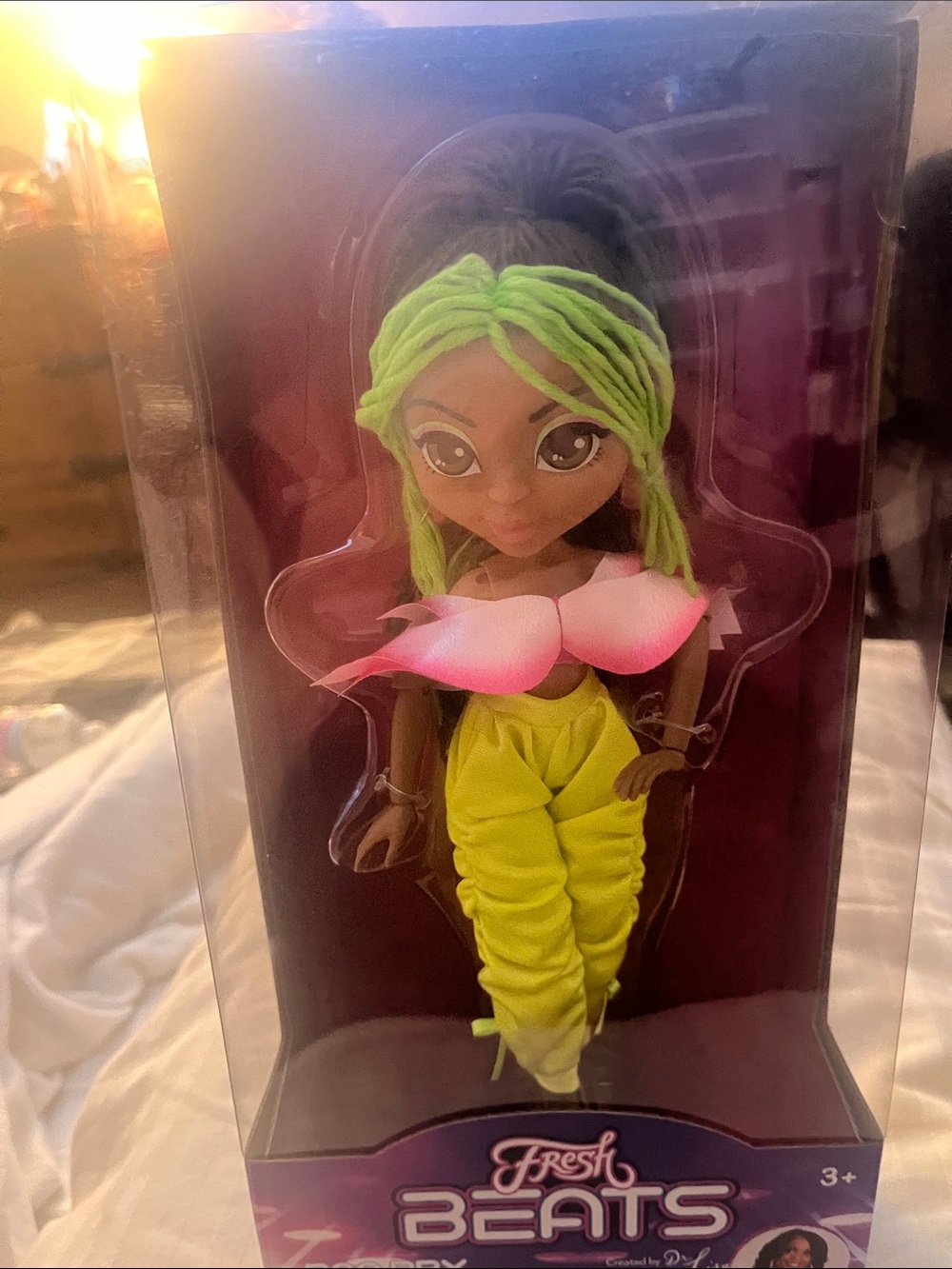 Neon Green-Haired Fashion Doll with Pink Top